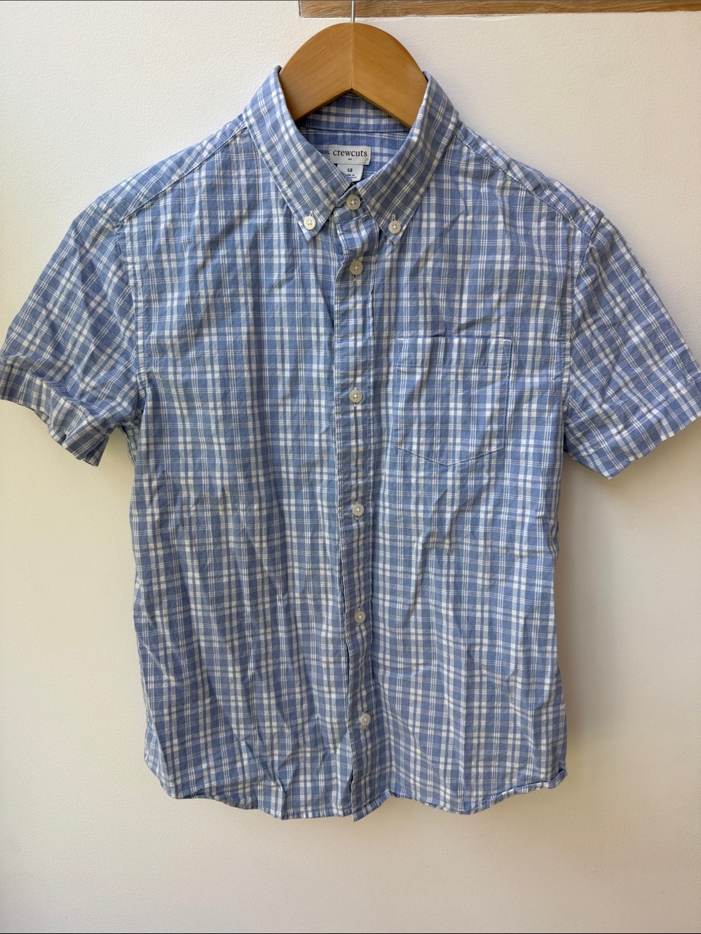 Crewcuts Blue and White Plaid Short-Sleeve Button-Down Shirt
